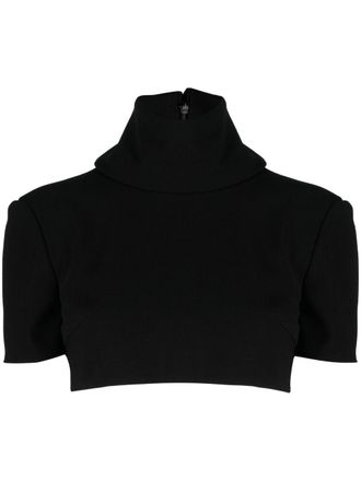 Mônot roll-neck short-sleeve crop top - women - Polyester - 40 - Black