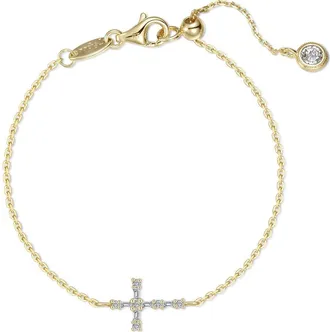 Lafonn Eden Baguette Cross Bracelet in Gold at Nordstrom, Size 7