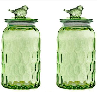 10 Strawberry Street Set Of 2 Textured Glass Bird Canisters, Dimpled Round