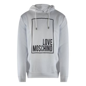 Moschino Mens Love Box Logo White Hoodie Cotton - Size X-Large