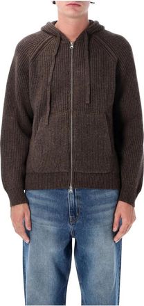 Dunst Hooded Knit Cardigan - Heren - Vesten - Bruin - M - Wol - Truien & Vesten