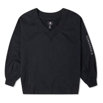 Converse (WMNS) Converse Solid Color Loose Knit V neck Hoodie Black 10022959-A01