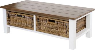 Hhg [non Utilizzato] Tavolino Basso Elegante Con 2 Cassetti In Rattan Tula Salotto 52x112x38cm