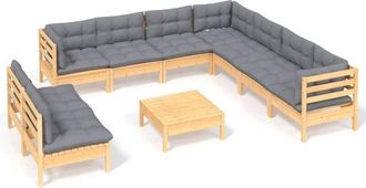 vidaXL Juego De Muebles De Jard&iacute;n 10 Pzas Y Cojines Madera Maciza Pino Vidaxl