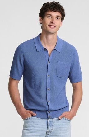 Lands End Short Sleeve Texture Stitch Button Through Sweater Polo in Light Mountain Sky Heather at Nordstrom, Size Xx-Large