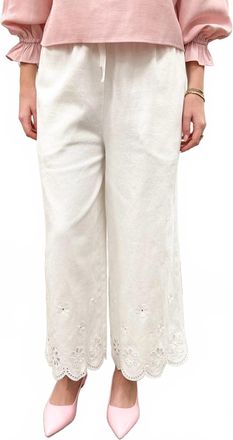 Hem & Thread Wide Leg Culotte Pants In White