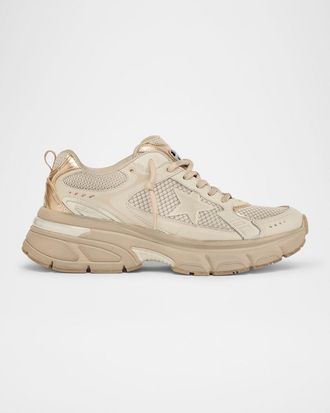 Golden Goose Lightstar Net Mixed Leather Runner Sneakers