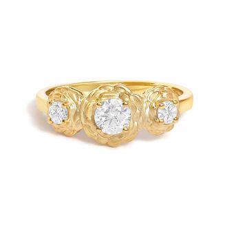 House of Brilliance 14K Yellow Gold Plated Sterling Silver 1/2 Cttw Lab Grown Diamond Floral 3-Stone Ring