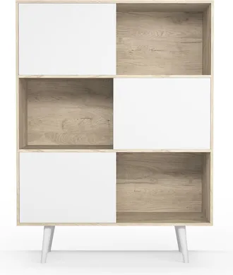 HERDASA Librer&iacute;a, Aparador De La Colecci&oacute;n Nordic (881), En Melamina Con Pies De Madera De Haya. Roble-blanco