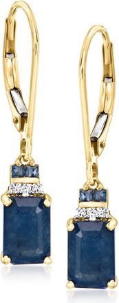 Ross-Simons Sapphire Drop Earrings With Diamonds in 14kt Yellow Gold