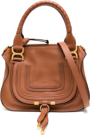 Chlo&eacute; Marcie Double Carry tote bag - women - Linen/Flax/Calf Leather - One Size - Brown