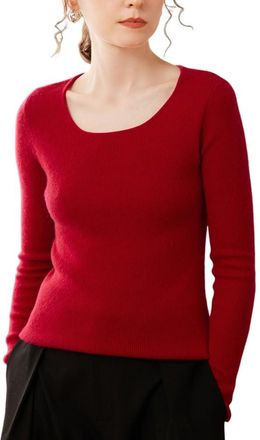Dissa Women Cashmere Jumper Red Crewneck Knitted Jumper Long Sleeve Slim Cashmere Wool Thin Solid Color Ladies Sweater,UK 14,SPR2455