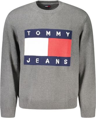 Tommy Hilfiger Mens Logo Crew Neck Cotton Blend Sweater - Grey - Size Large