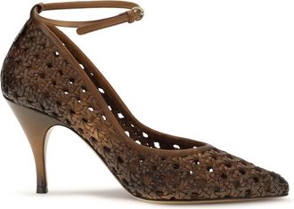Miu Miu Womens Pumps Woven Leather Cognac High Heel Shoes