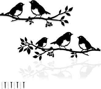 OEM Conjunto De 2 P&aacute;jaros Met&aacute;licos De Pared En Una Rama, Decoraci&oacute;n De Pared Met&aacute;lica Con Forma De P&aacute;jaro, Decoraci&oacute;n De Pared Con Forma De Hoja Con Silu