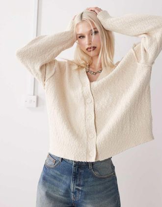 Weekday textured lightweight cardigan in off-white