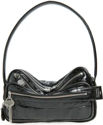 Acne Studios Camero Party Croc Embossed Leather Shoulder Bag in Black at Nordstrom