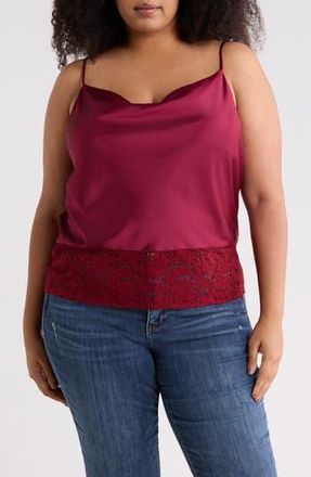 Renee C Lace Trim Satin Camisole in Red at Nordstrom Rack, Size 2X
