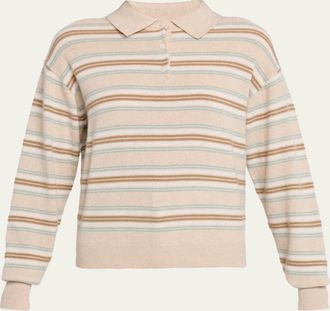 Guest In Residence Collegiate Stripe Cashmere Polo