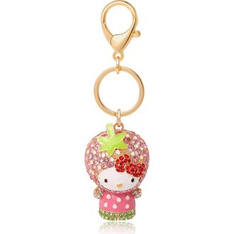 Hello Kitty x Strawberry Shortcake Crystal Pav&eacute; Bag Charm Keychain in Pink, Multi at Nordstrom