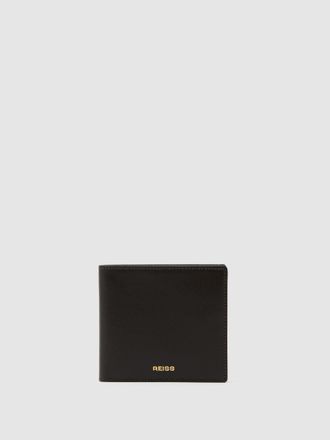 Reiss Dark Brown Micro-grain Leather Wallet