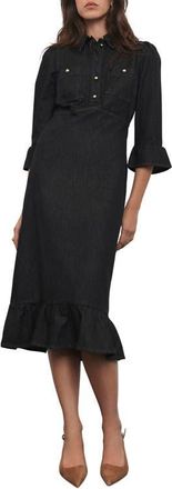 Mint Velvet Denim Belted Midi Shirt Dress in Black at Nordstrom, Size 6