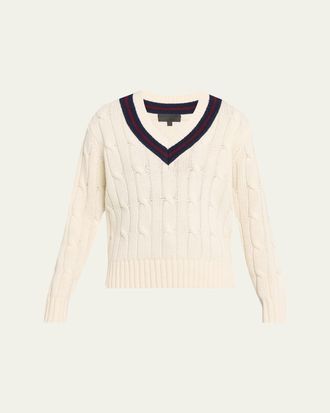 Nili Lotan Fabiana Cable-Knit V-Neck Sweater