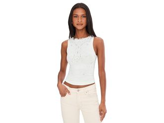 Free People Flirty Flutters Tank Top Womens Clothing Clean Ivory : L-XL (US Womens 14-16), Elastane/Lace/Nylon