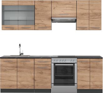 Vicco Mueble De Cocina Fame-line, Oro Power Roble/antracita, 240 Cm Sin Encimera