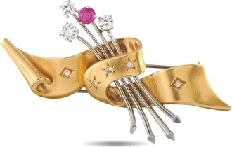 Luxury Bazaar 18K Yellow Gold and Platinum 0.70ct Diamond and Ruby Brooch MF18-063026