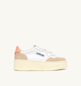 Autry MEDALIST PLATFORM SNEAKERS IN PEACH PINK AND WHITE SUEDE AND LEATHER
