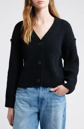 All in Favor Relaxed Chenille V-Neck Cardigan in Black at Nordstrom Rack, Size X-Small