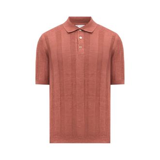 Brunello Cucinelli Brunello Cucinelli, Round-neck Knitwear, male, Brown, Size: 3XL Wide Rib Knit Polo