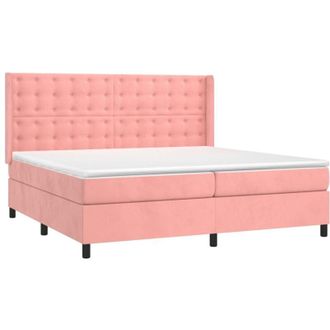 vidaXL Vidaxl - Cama Box Spring Colch&oacute;n Y Led Terciopelo Rosa 200x200 Cm