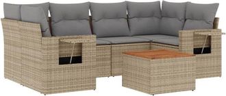 vidaXL Juego De Sof&aacute;s Jard&iacute;n Con Cojines Beige Mezcla 7 Pzas Rat&aacute;n Pe Vidaxl