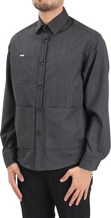 Yes London Grey Structured Button-Down Wool Shirt