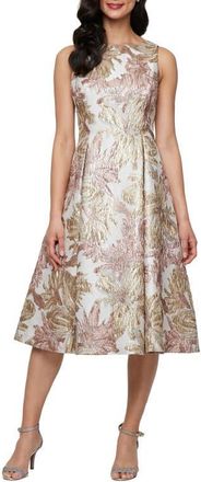 Alex Evenings Floral Jacquard Fit & Flare Cocktail Dress in Taupe Multi at Nordstrom, Size 18W