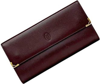 Cartier Bordeaux Wine Red Leather Long Wallet (Tri-Fold) (Pre-Owned)