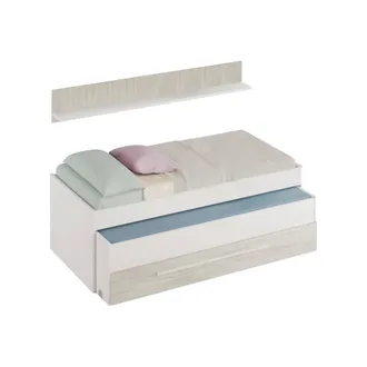 Usinestreet Habitdesign Elliot, Due Letti, Cassetto, Mensola, Letto Per Bambini, Finitura Bianca Artik E Velho, 199 Cm (lunghezza) X 96 Cm (larghezza) X 65 Cm (al