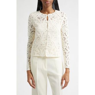 Emporio Armani Open Stitch Cotton Blend Cardigan in Solid White at Nordstrom, Size 12 Us