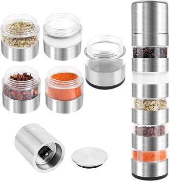 OEM Salero 5 En 1 Con Molinillo - Ideal Para La Cocina Y Para Acampar - 5 Piezas