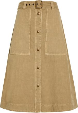 Moncler Belted Cotton-twill Midi Skirt - Beige - 44 (UK12 / M)
