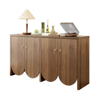 STILVORA Aparador Con 4 Puertas Y Estantes Regulables, Frente Acanalado Moderno, En Mdf, 147&times;40&times;80 Cm, Nogal