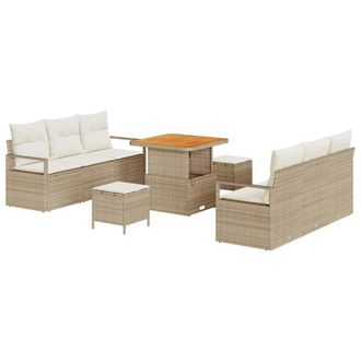 vidaXL Vidaxl - Set Divano Da Giardino Con Cuscino 9 Pcs Beige Poly Rattan