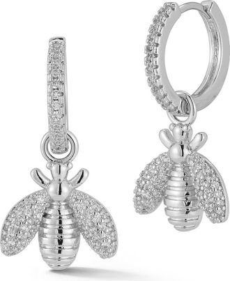 Sphera Milano Cubic Zirconia Bee Drop Huggie Hoop Earrings in Silver at Nordstrom Rack