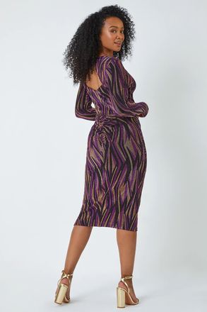 Roman Metallic Animal Ruched Dress