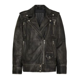 Notyz Oversized Biker - Dames - Leren en Su&egrave;de Jassen - Grijs - M - Leer - Jassen