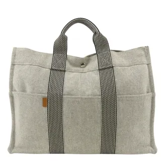 Herm&egrave;s Gray Cotton Canvas Tote Bag (Pre-Owned)