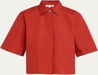 Vince Short-Sleeve Cropped Cotton Shirt