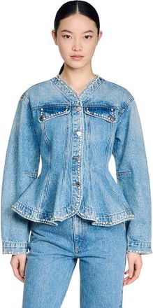 Sandro Beaded denim jacket in Blue Jean at Nordstrom, Size 34 Eu